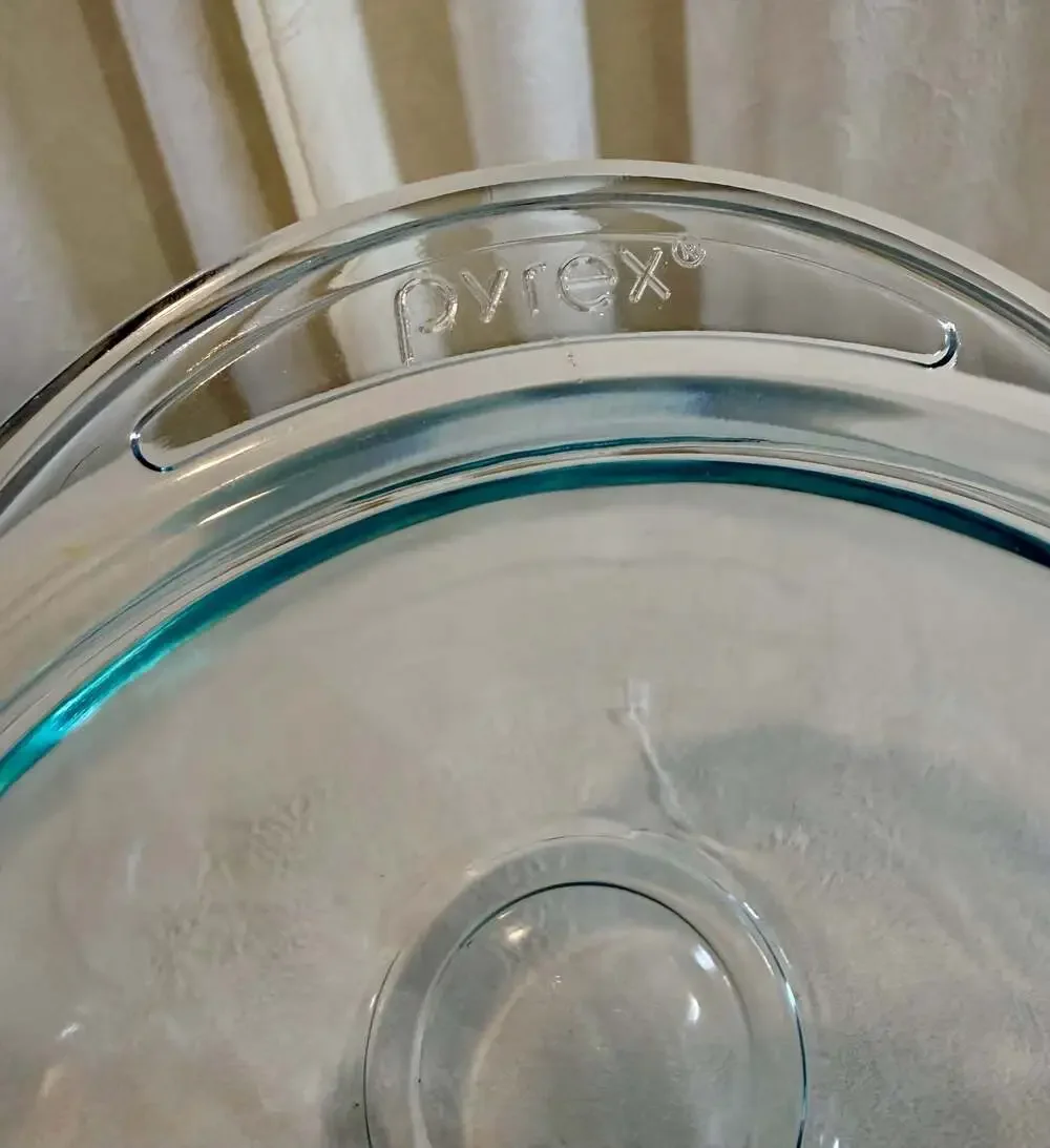 Pyrex Clear Glass Mixing Bowl with Tinted Blue Rim